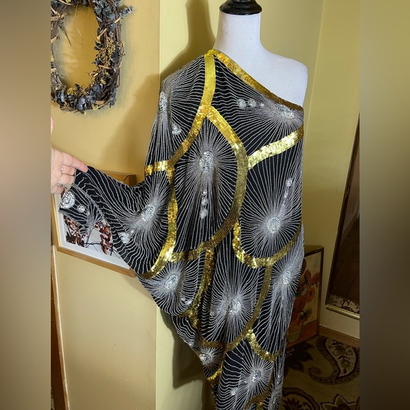 Vtg Disco Beaded Sequin Rhinestone Size Small Elegant Evening Gatsby 100% Silk - Picture 9 of 16